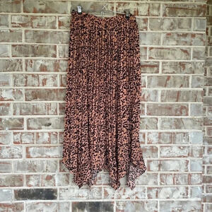 Listical Leopard Print Crystal Pleated Handkerchief Hem Midi Skirt